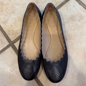 chloe lauren python Black Scalloped Ballet Flats 7.5
